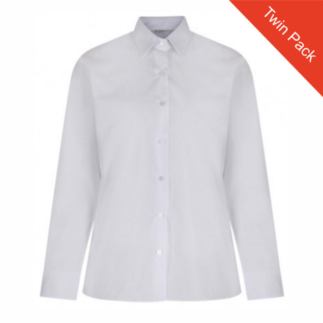 Girls Long Sleeve Non-Iron White Blouse - Twin Pack