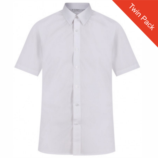 Boys Short Sleeve Non-Iron White Shirt - Twin Pack